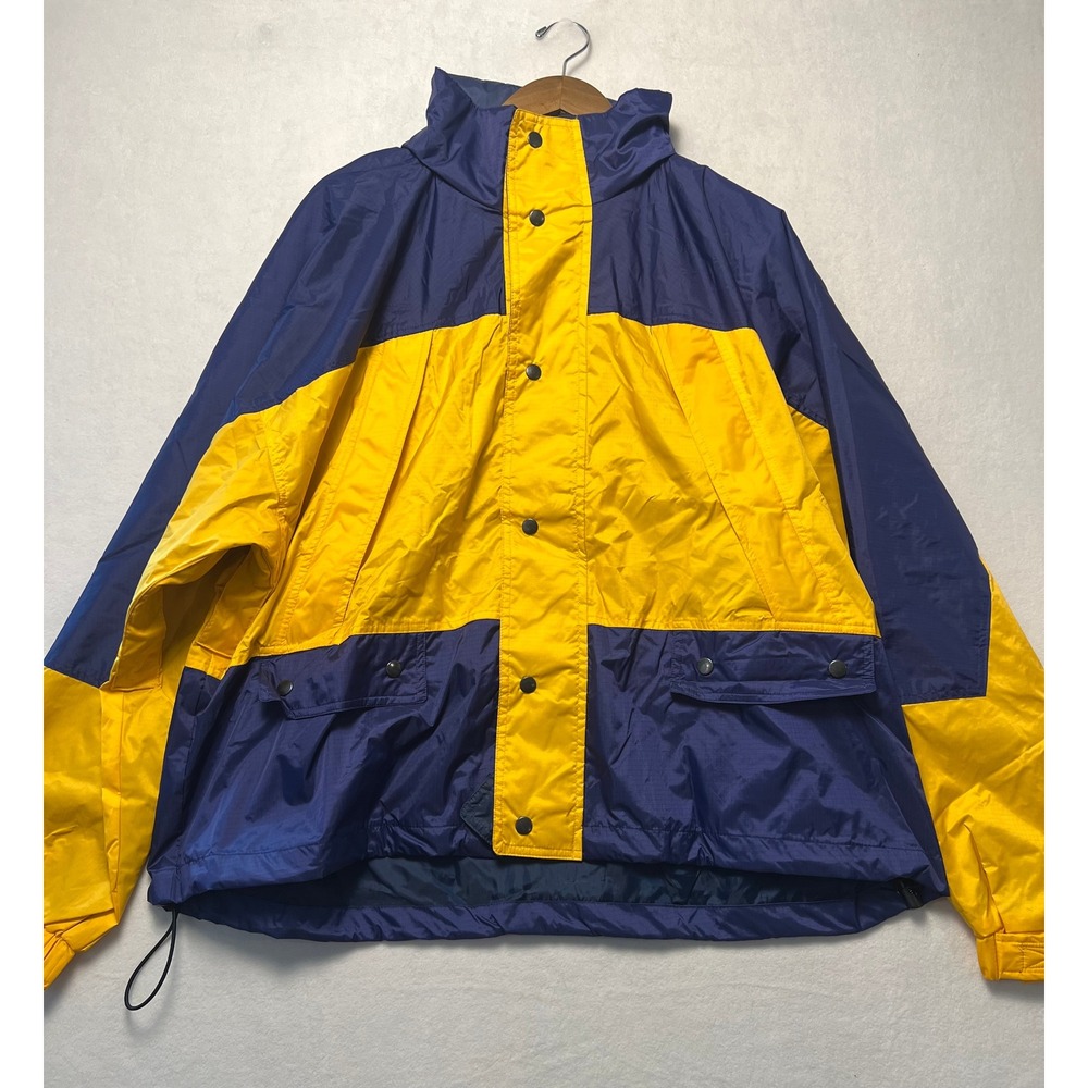 VTG L Windbreaker Jacket Retro Colorblock Navy Orange Ripstop Hooded Gorpcore